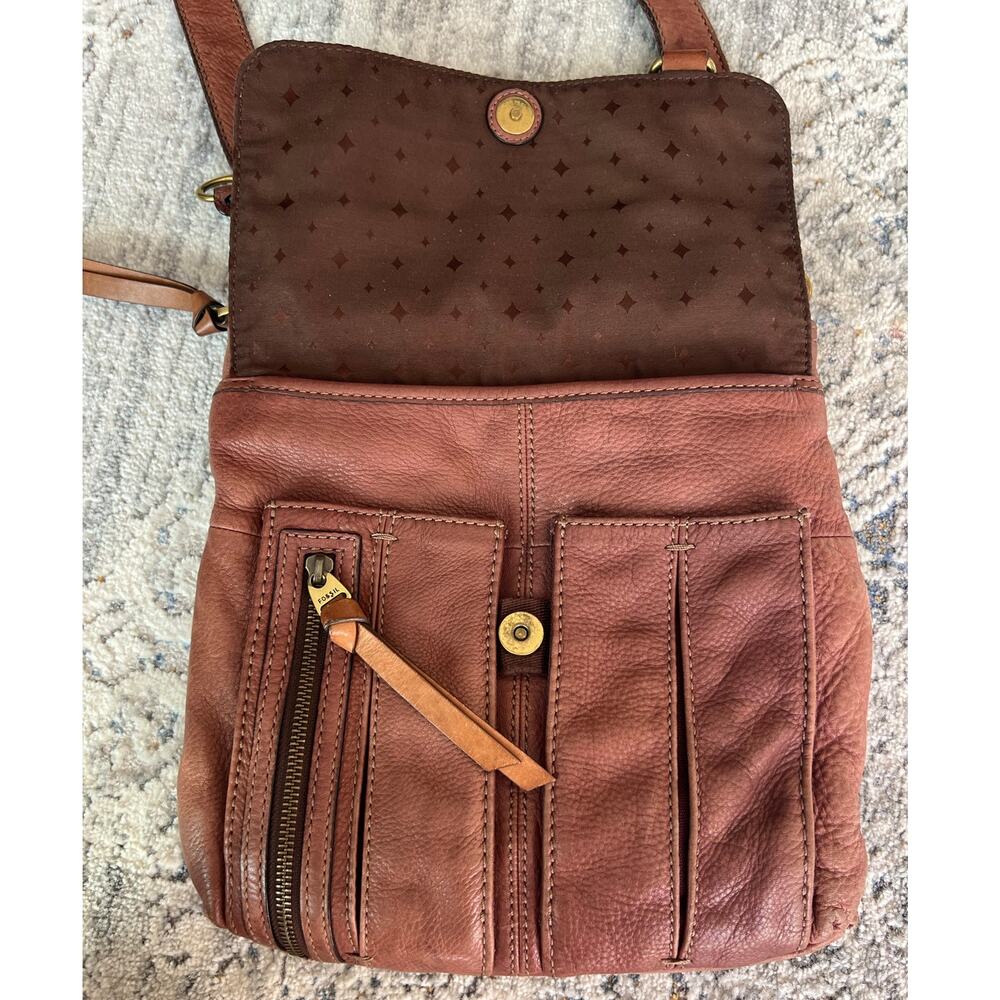 Fossil Morgan Traveler Crossbody Brown Distressed Leather Saddle Bag - Picture 6 of 16